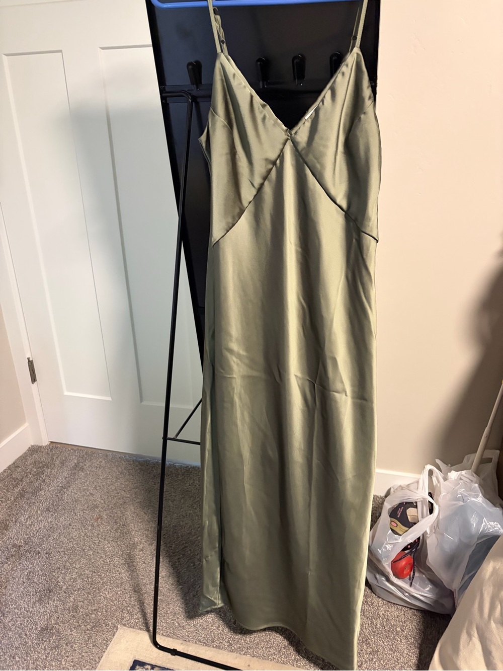 a new day Olive Satin Maxi Slip Dress with Spaghetti Straps